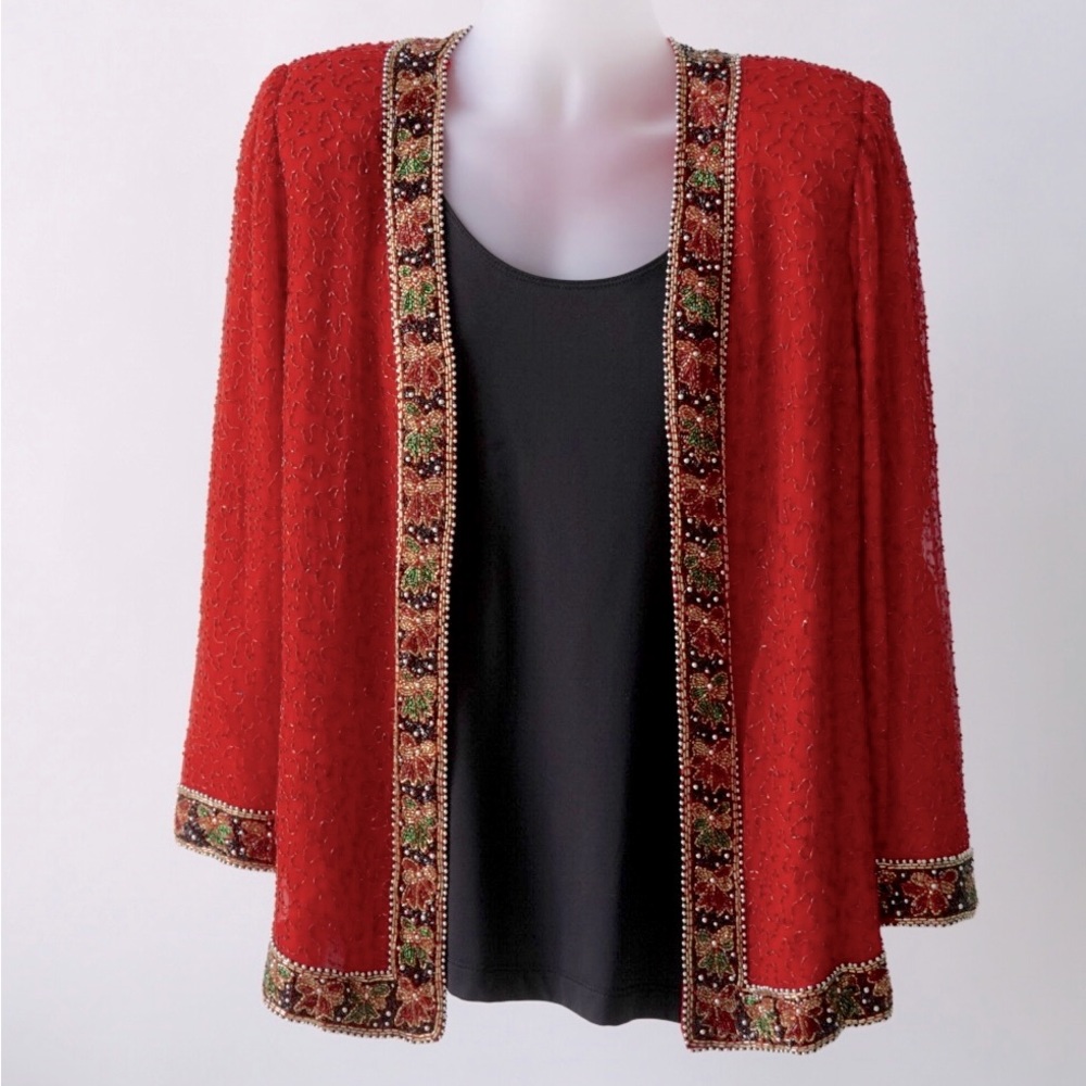 ⚡️⚡️🎄Vintage Kazar 100% silk evening jacket. XL never worn. Great for holidays